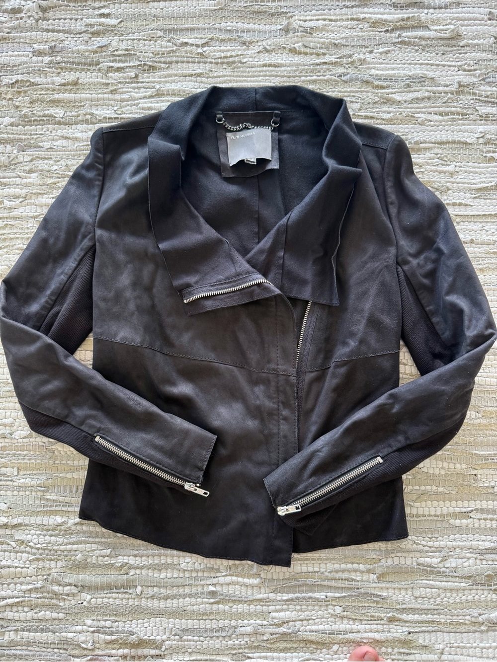 Muubaa Black Asymmetric Zip Goat Suede Jacket